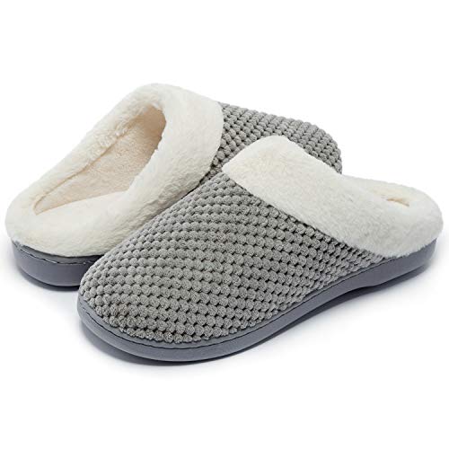 Kuako Zapatillas de Estar por casa con Forro de vellón para Mujer Antideslizantes Espuma de Memoria para Interiores Zapatos cálidos acogedores de la casa