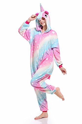 Bonitos monos de unicornio con forro polar para pijama, sin insomnio, para Halloween, Navidad, Carnaval, fiestas, cosplay, disfraces para niños y adultos Cremallera de estrella. S