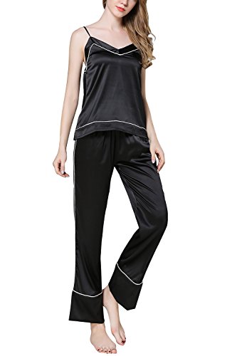 Dolamen Pijamas Camisón para Mujer, 2018 Mujer Largo Camisones Raso Satin Pijamas, lencería Spaghetti Strap Babydoll Satén Neglige Lencería Ropa de Dormir (Medium, Negro)