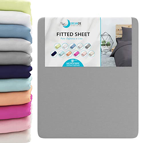 Dreamzie Sabana Bajera Ajustable 100% Poliéster Microfibra, 150 x 200 cm, Gris Carbón - Sin Producto Químico (Garantía 2 Años) - Sabanas Bajeras Ajustables, con 1 elástico Total