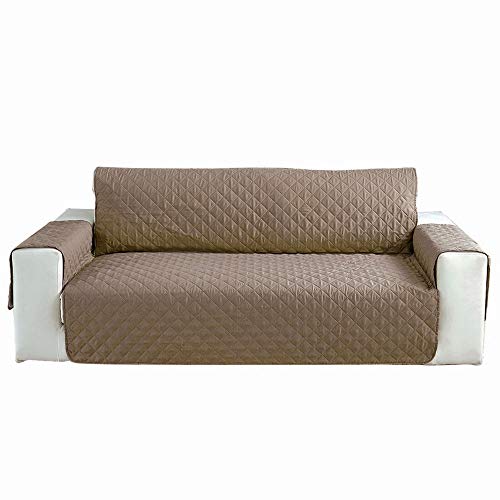 laamei Cubre para Sofá de 2 Plazas con Reposabrazos Antideslizante Protector para Sofás Muebles Acolchado contra Mascotas, Polvo y Manchas con UNA Funda DE COJÍN NAVIDEÑA (Beige,130x195cm)