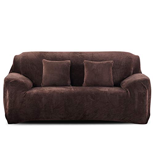 PETCUTE Fundas para sofá elásticas Cubre Sofa Fundas de sofá Terciopelo de 3 plazas sofá Fundas de Grueso marrón