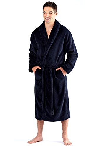 Albornoz para hombre de 300 g/m² de forro polar, liso, color negro o azul marino Azul azul marino XXL