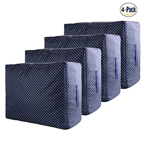 Bolsa de Almacenamiento Debajo de la Cama de Tela Oxford Gruesa Plegable Organizador de Edredones Manta Ropa de Polvo con la Cremallera Guardar la Ropa Edredones Ropa de Cama Almohadas (Azul marino)