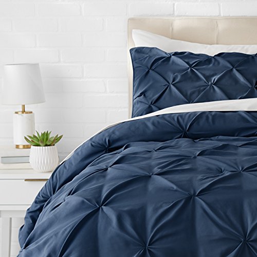 AmazonBasics Pinch Pleat Comforter Set - 155cmx220cm/80cmx80cmx2, Navy Blue