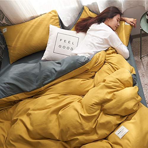 MCKEYEN Ropa de Cama de Cuatro Piezas, Traje de Doble Puntada en Color Liso, Funda Nórdica y Funda de Almohada
