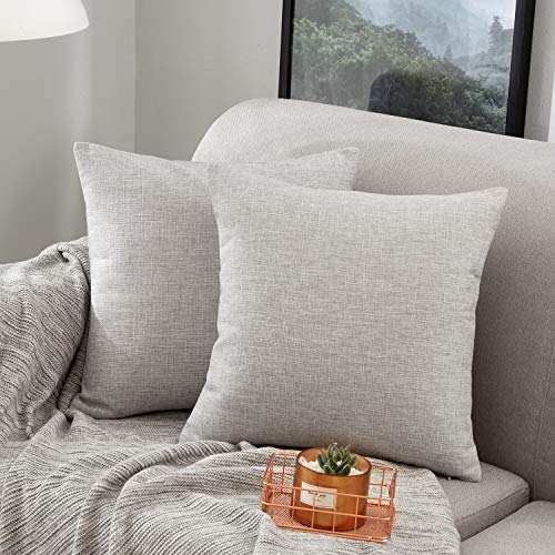 MERNETTE Juego de 2, Algodón Lino Cuadrado Grueso Decorativa Fundas de Almohada Funda de Cojín Caso Lanzamiento para Sofá Dormitorio Coche 18x18 Pulgada 45x45 cm