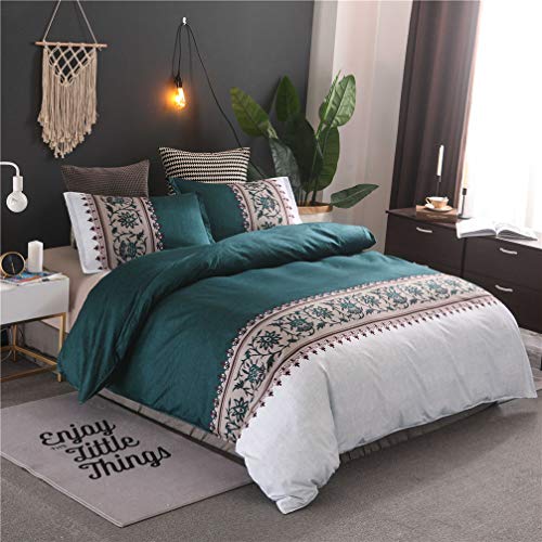 HNHDDZ Ropa de Cama Sólido Color Líneas Finas Patrón Retro Funda nórdica y Funda de Almohada Rojo Azul Gris Marrón Púrpura Niño Niña (Verde Oscuro,260x230 cm - Cama 180 cm)