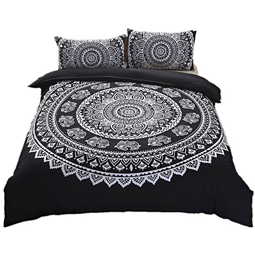 NTBED - Juego de Ropa de Cama, 2 Piezas, edredón de tamaño Doble, Tipo Mandala, Bohemio, Egipcio, Yoga, Indio, Hippie, Gitano, Nirvana - Single(150x200cm,no Filling) - Negro