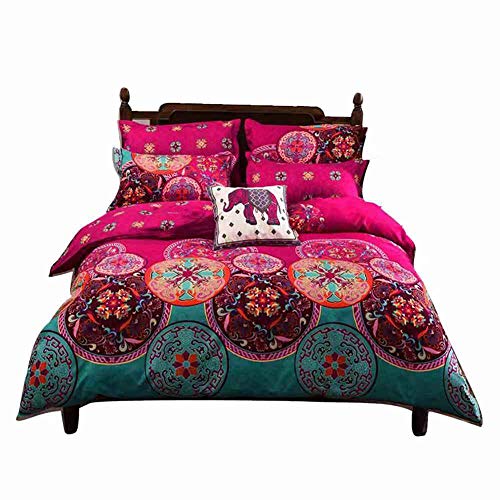 YuYang Juego de sábanas cómodas y Suaves Juego de Ropa de Cama con Estilo Bohemio, 100% poliéster, antialérgico, Anti decoloración, impresión HD para Todo el Mundo 200X200cm