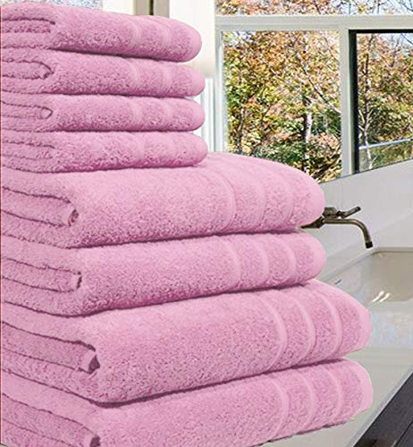 Toalla de lujo 100% de algodón egipcio, 8 piezas de 550 g/m² cada una en tamaño XL, algodón, Rosa, 8 Pieces Set
