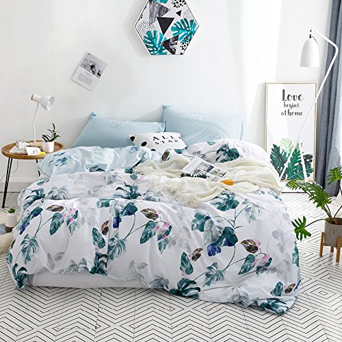 YuYang Juego de sábanas cómodas y Suaves Juego de Ropa de Cama con, Diseño de Hoja de Palma Verde, 100% algodón, antialérgico, Anti decoloración, impresión HD para Todo el Mundo 200_x_200_cm