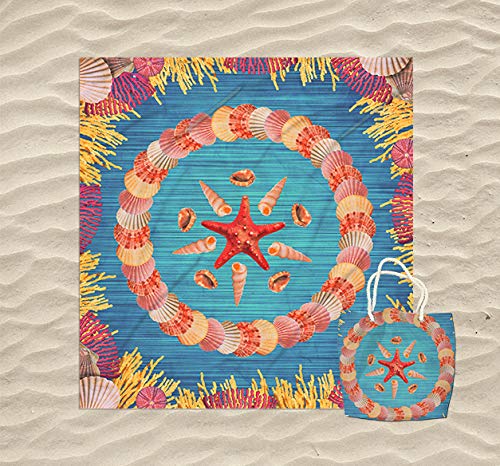 KN Toalla Playa Gigante para Mujer en Diseño de Impresos con Regalo de Una Bolsa Ideal para la Piscina o la Playa Colorido y Original 180 x 180cm (Estrella de mar)
