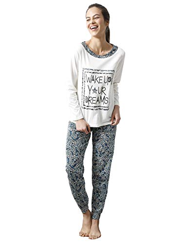 Pijama Camiseta con Escote de Efecto Doble y Estampado Frontal Mujer b -...